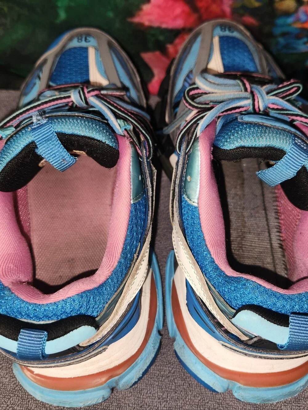 BALENCIAGA Track Trainer Blue Pink 542436  Size 8 38 EU